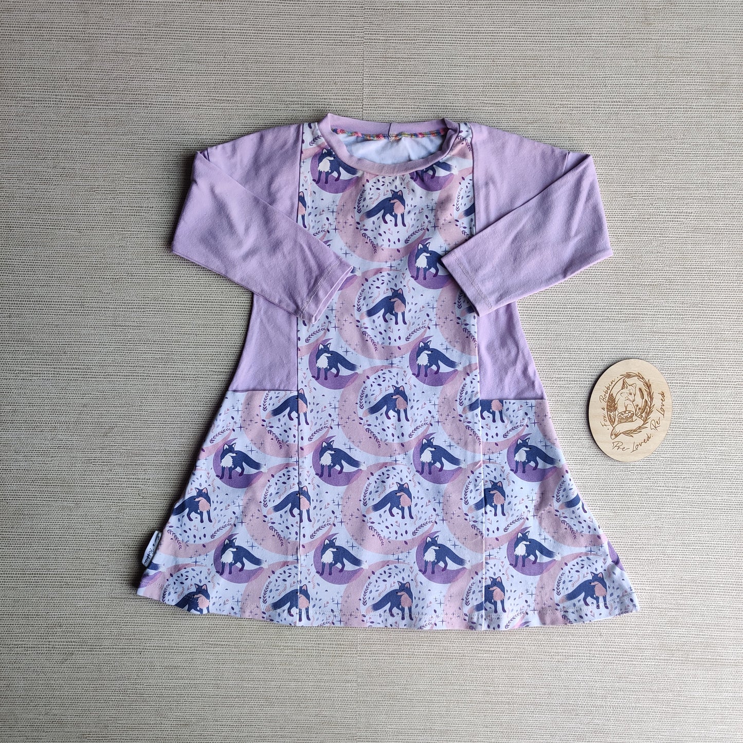 GUC Foxes long sleeve tunic dress age 2. Fox & Bobbin Preloved cloth friendly clothing