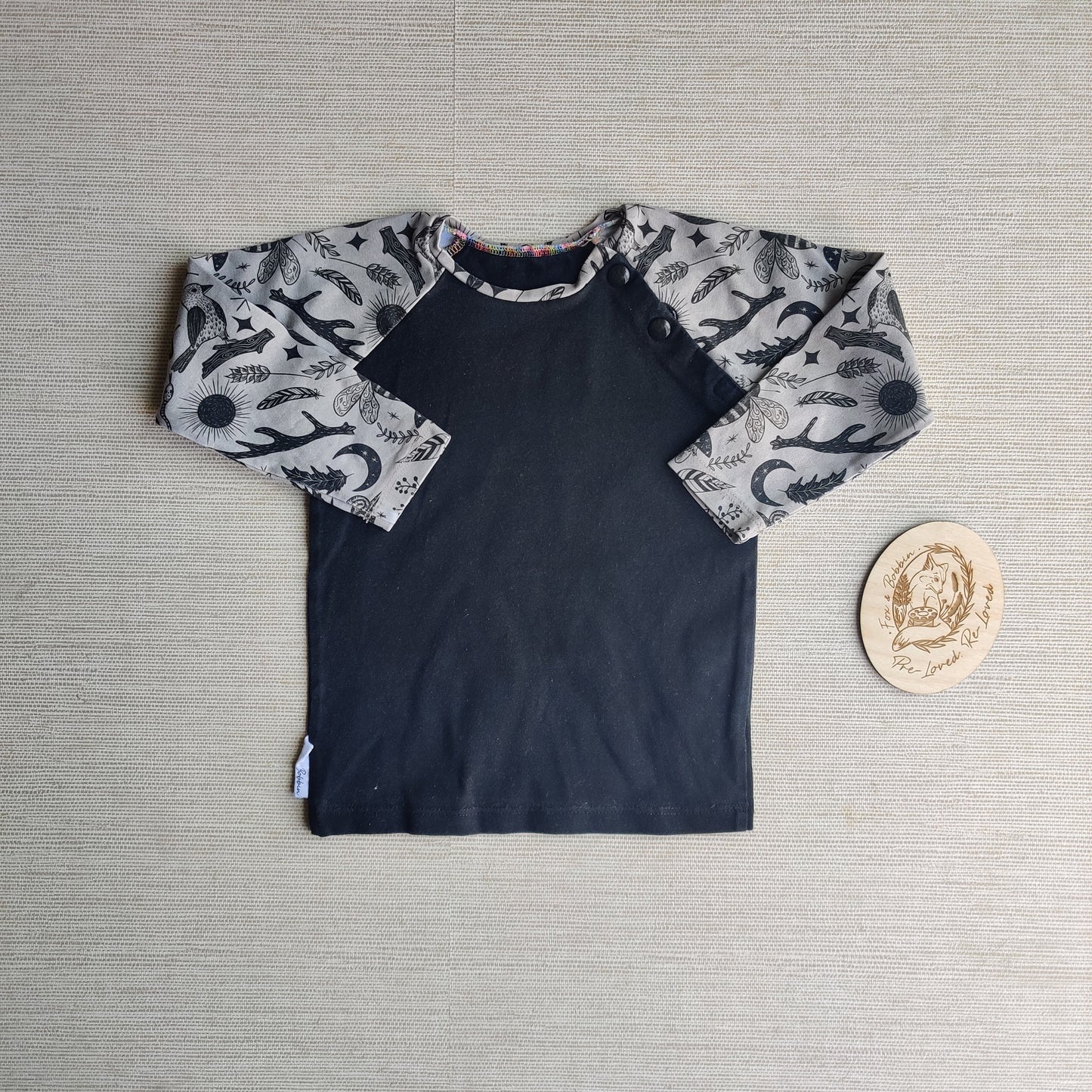 Age 1 long sleeve raglan t shirt EUC. Fox & Bobbin Preloved cloth friendly clothing