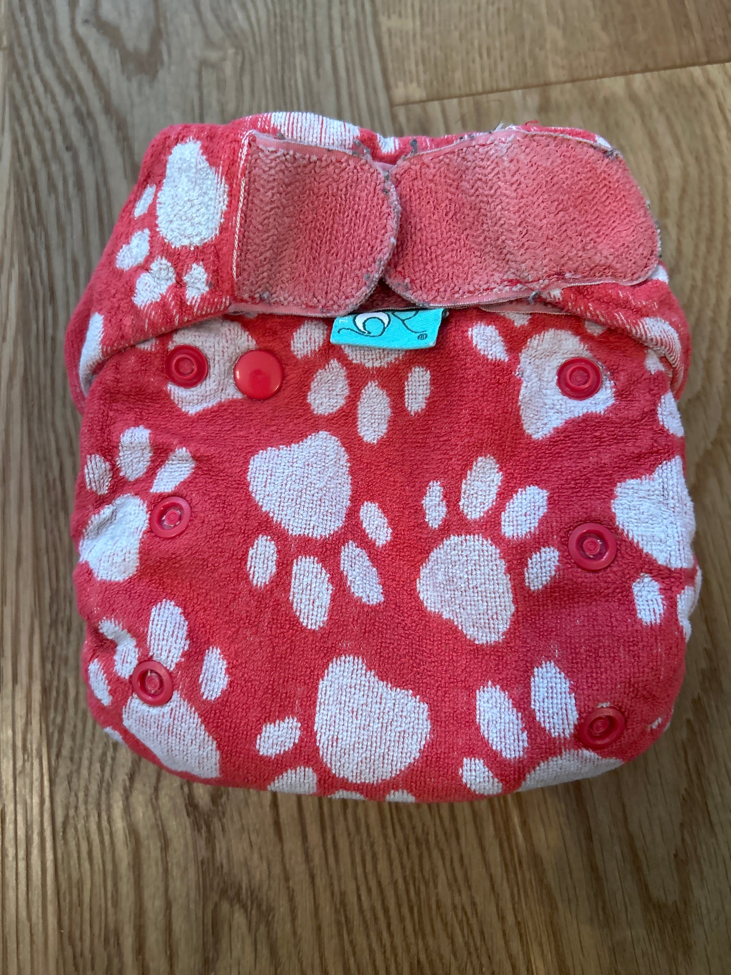 TotsBots  - Fitted Nappy bamboozle size 2 red with broken popper (003)