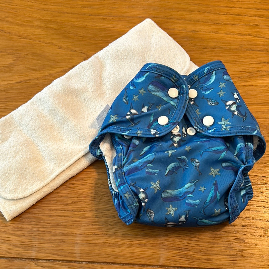 Little Lamb pocket nappy size 2 with 2 bamboo trifold inserts (003RB)