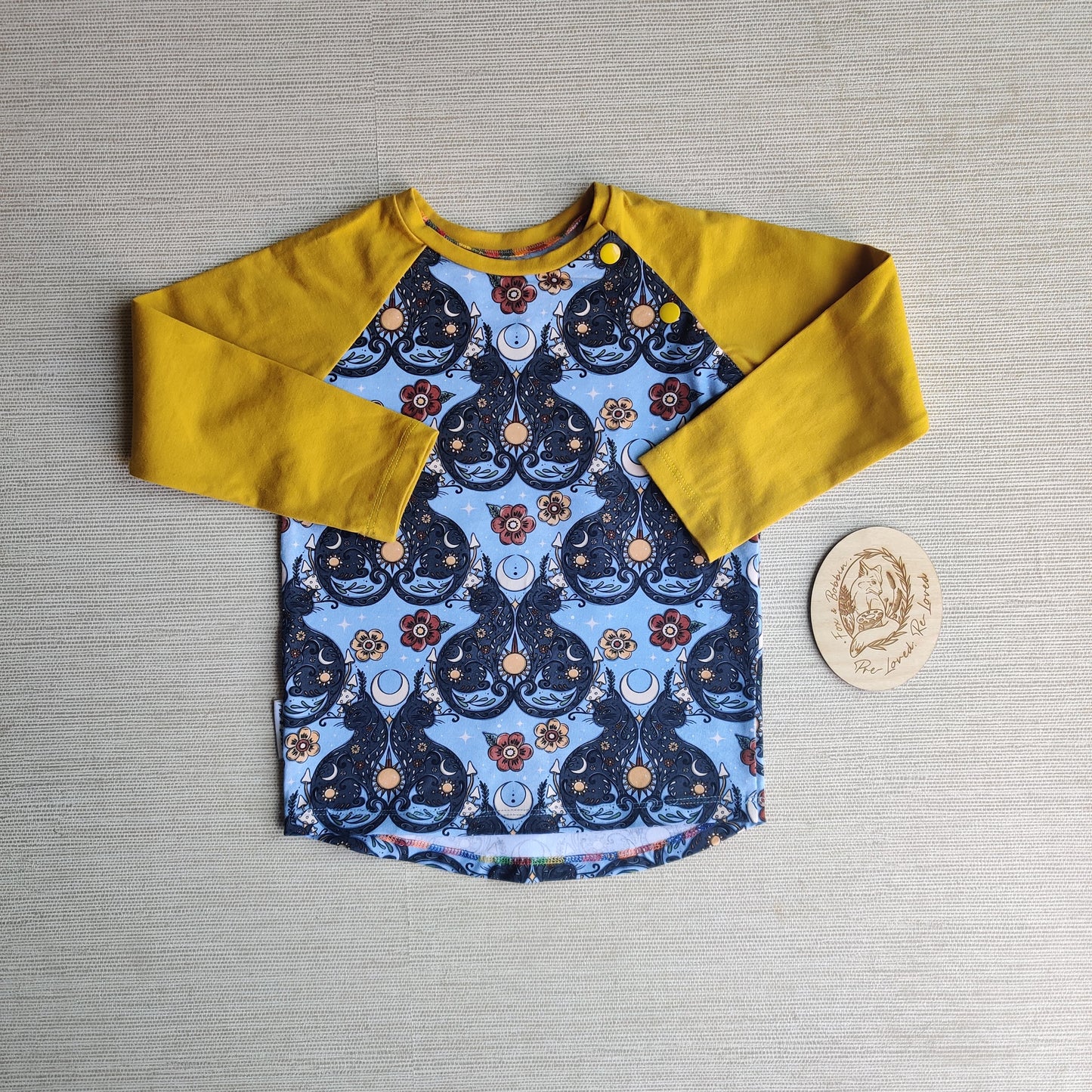 Age 3 long sleeve raglan t shirt EUC. Fox & Bobbin Preloved cloth friendly clothing