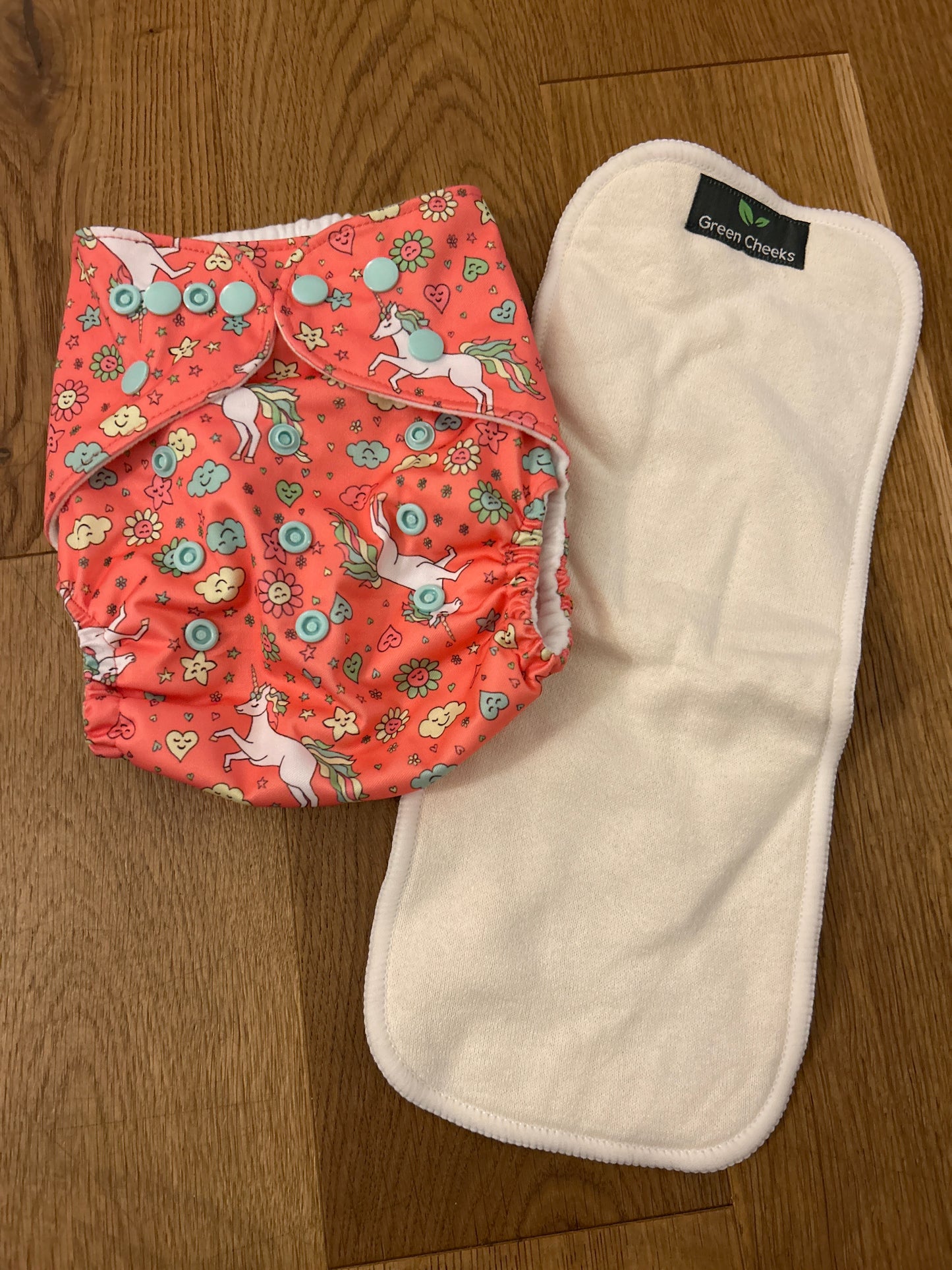 Green Cheeks pocket nappy.  (#100)