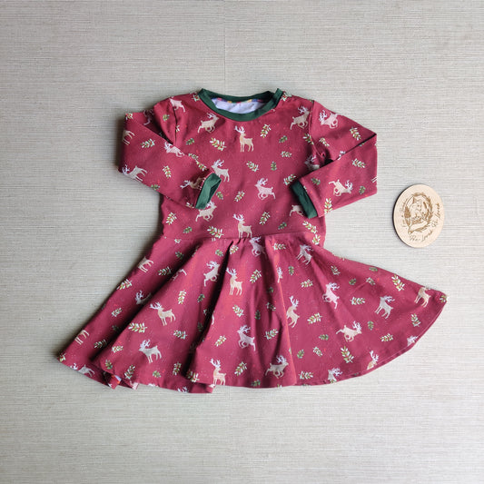 Long sleeve skater dress EUC Reindeer. Age 2. Fox & Bobbin Preloved cloth friendly clothing