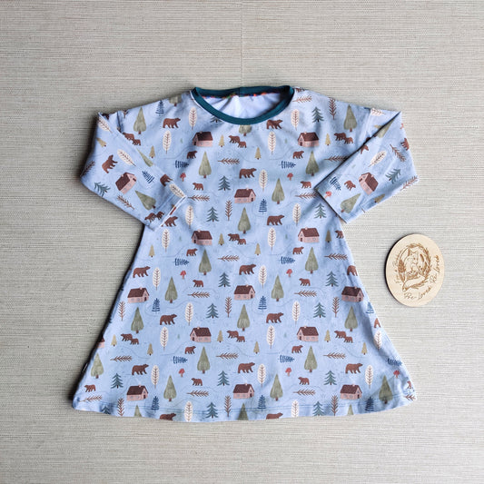 Long sleeve tunic dress scandi bear EUC age 2. Fox & Bobbin Preloved cloth friendly clothing