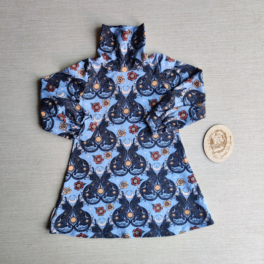 Long sleeve turtle neck dress mystic cats EUC age 2. Fox & Bobbin Preloved cloth friendly clothing