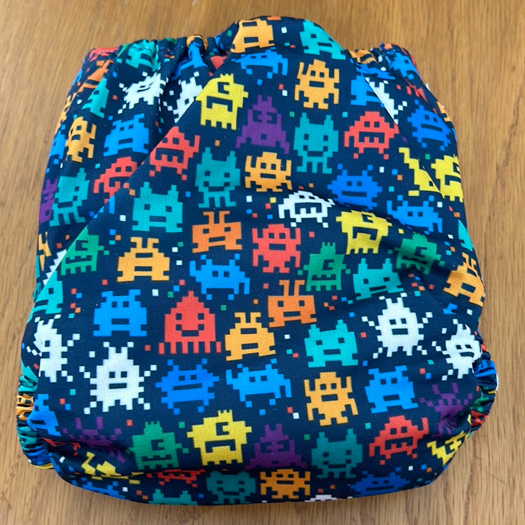 Baba and Boo space invaders gaming pocket nappy with inserts, one brand new (041)