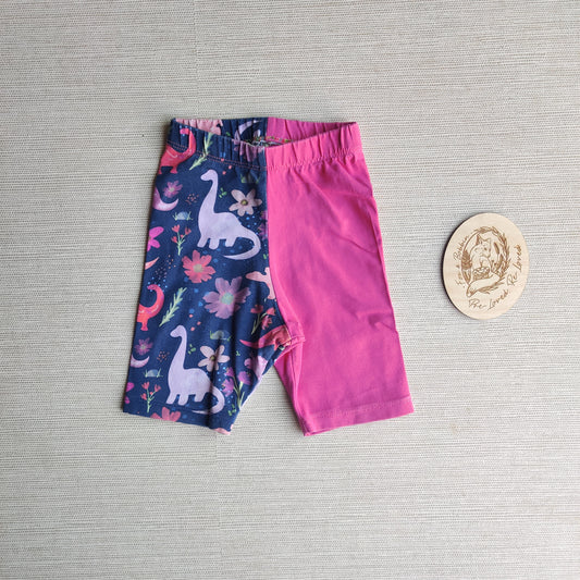 Cycle shorts floral dinos/bright pink split leg age 1 EUC. Fox & Bobbin Preloved cloth friendly clothing