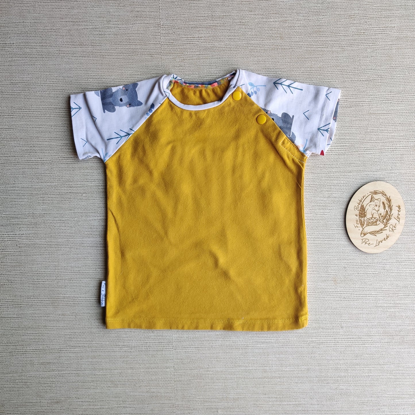 Age 1 raglan t shirt GUC. Fox & Bobbin Preloved cloth friendly clothing