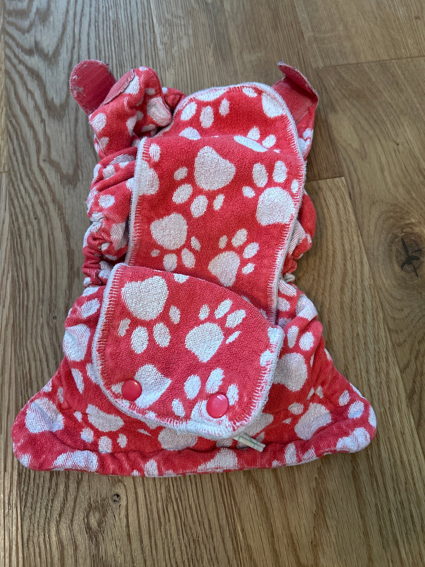 TotsBots  - Fitted Nappy bamboozle size 2 red with broken popper (003)