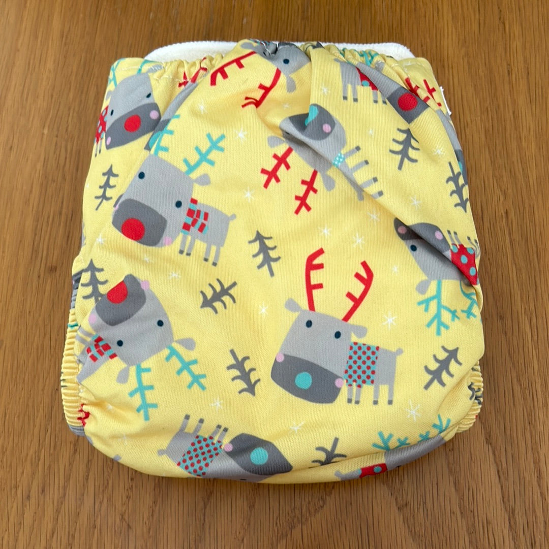 Baba and Boo festive reindeer pocket nappy with one brand new insert (041)