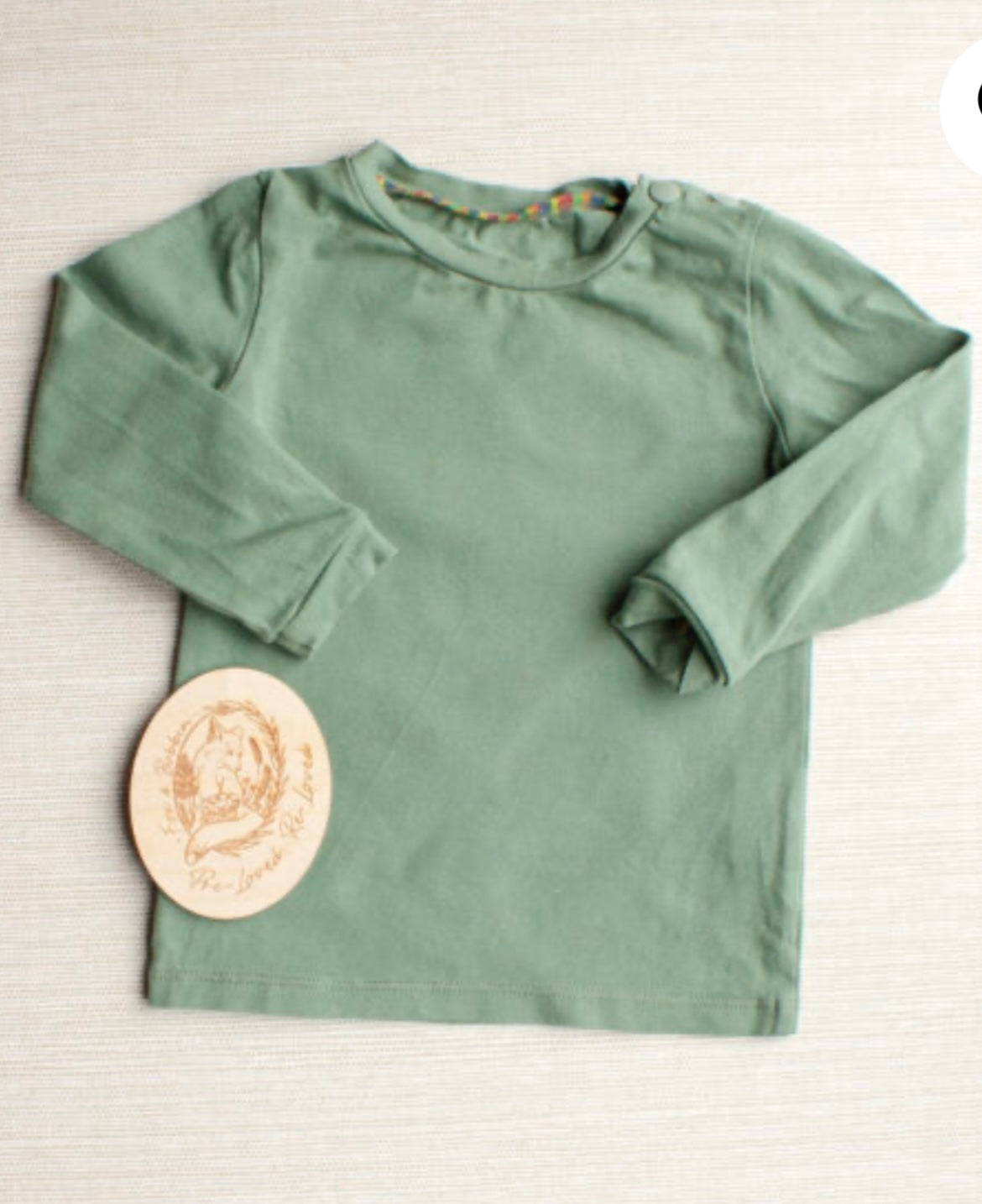 Long sleeve green t shirt EUC - Age 1. Fox & Bobbin Preloved cloth friendly clothing