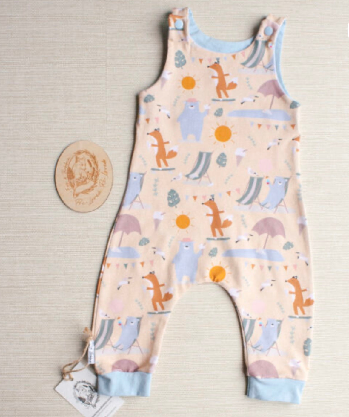 Dungaree romper like new - 3-6 months. Fox & Bobbin Preloved cloth friendly clothing