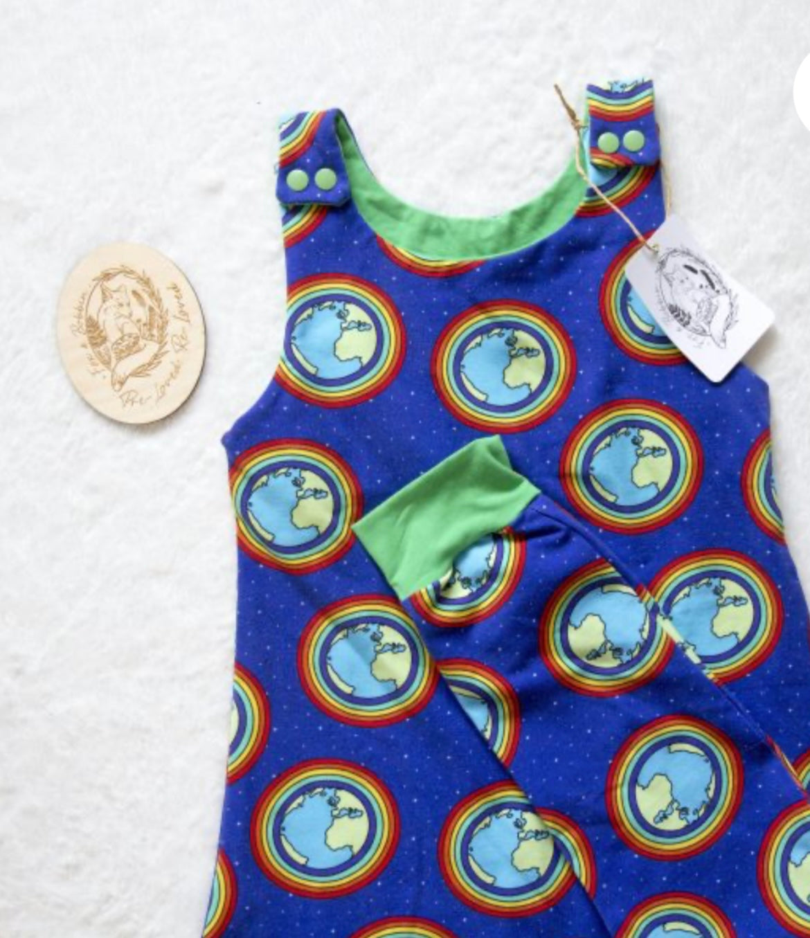 Dungaree romper brand new age 4. Fox & Bobbin Preloved cloth friendly clothing