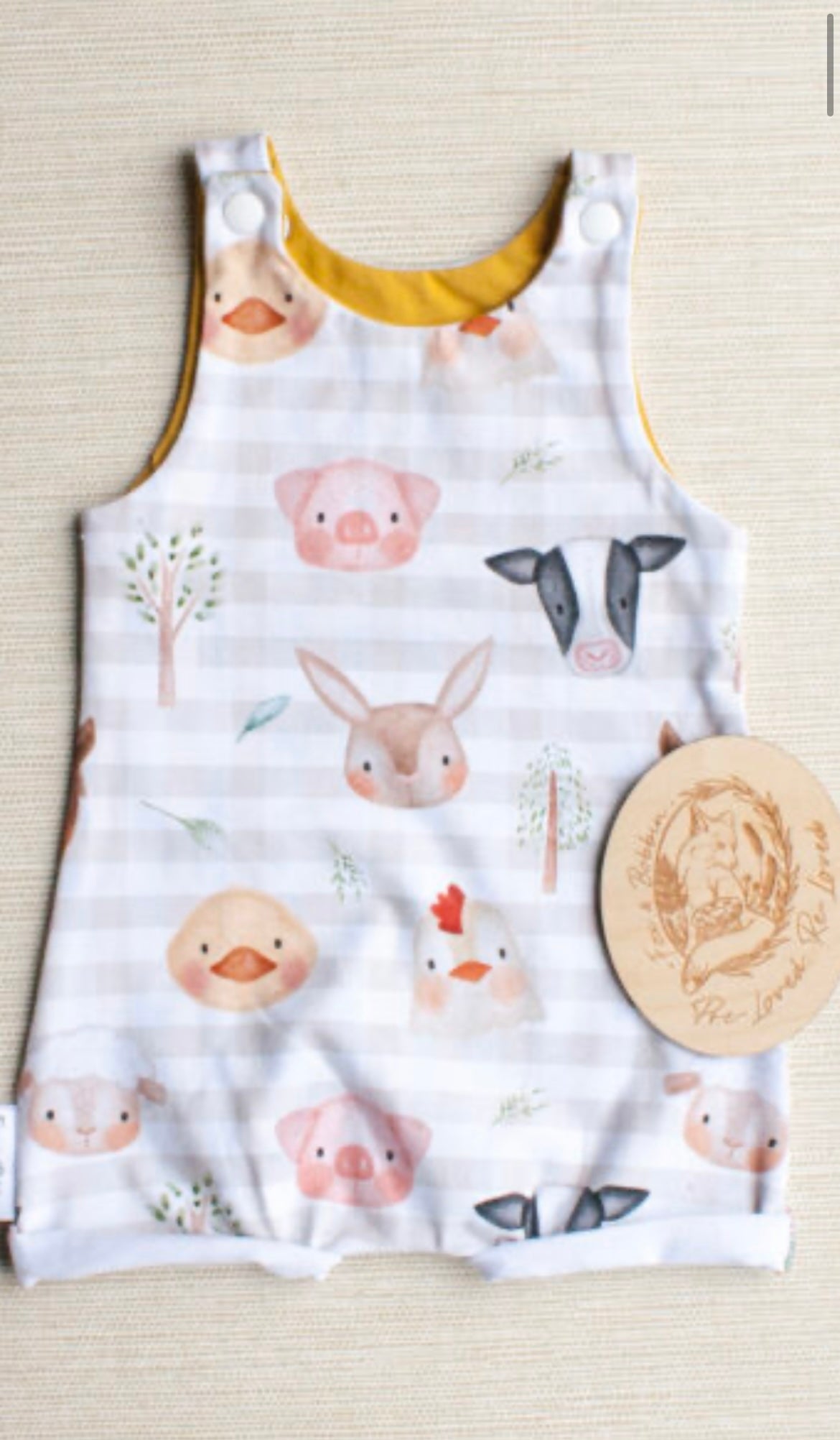 Newborn shorty dungaree romper - like new. Fox & Bobbin Preloved cloth friendly clothing