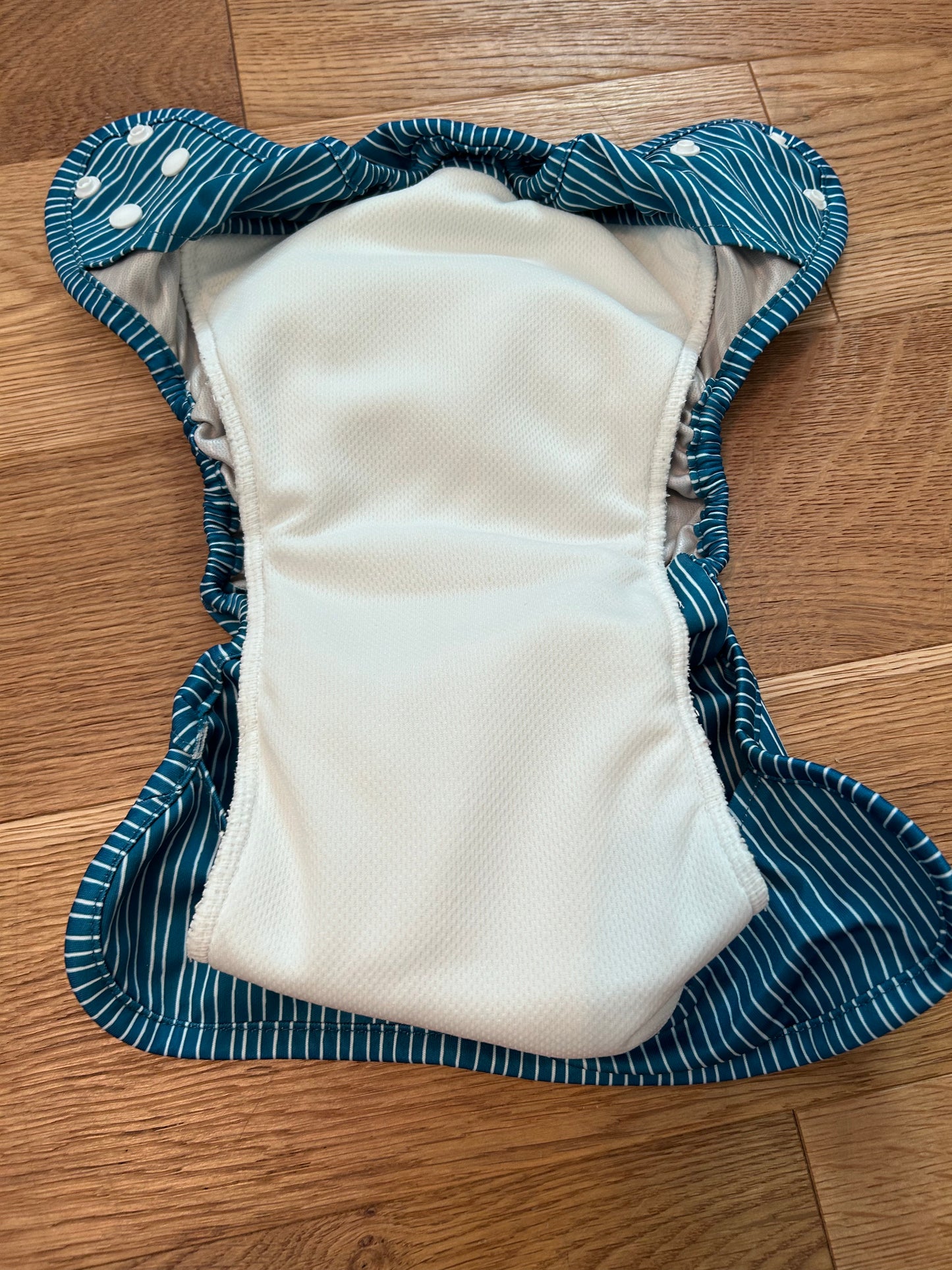 Little Lovebum blue pinstripe quick dry all in one (003)